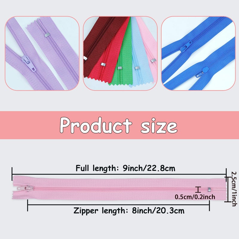 YAKA 60 Pack of 8 Inches Mix Nylon Coil Zippers Bulk - Supplies Zippers for Tailor Sewing Crafts (20 Color) - Image 2